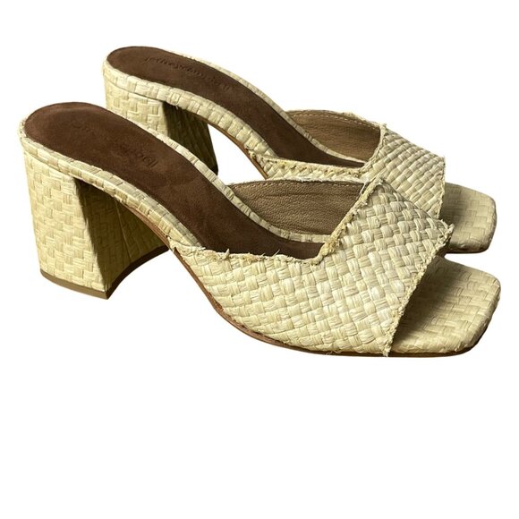 Jeffrey Campbell Melange Raffia Crosswoven Chunky Heels Tan Sz 9 Square Toe Revo - Picture 1 of 10